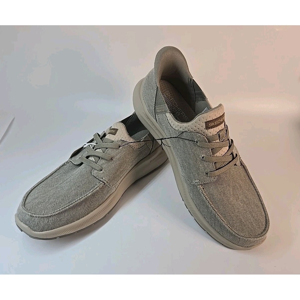 Skechers Mens Hands Free Swift Fit Moccasin Toe Canvas Sneaker Sz‎ 12 Tan Taupe